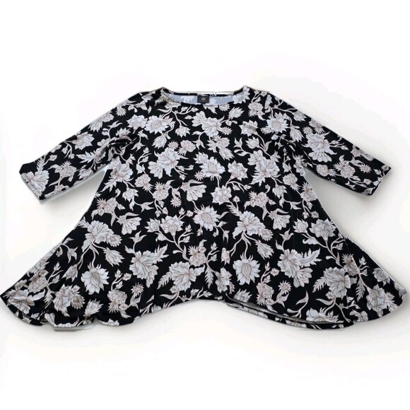 JM Collection Tunic Women 2X Black Beige Floral 3/4 Sleeve Shark Bite Whimsigoth - Picture 9 of 15